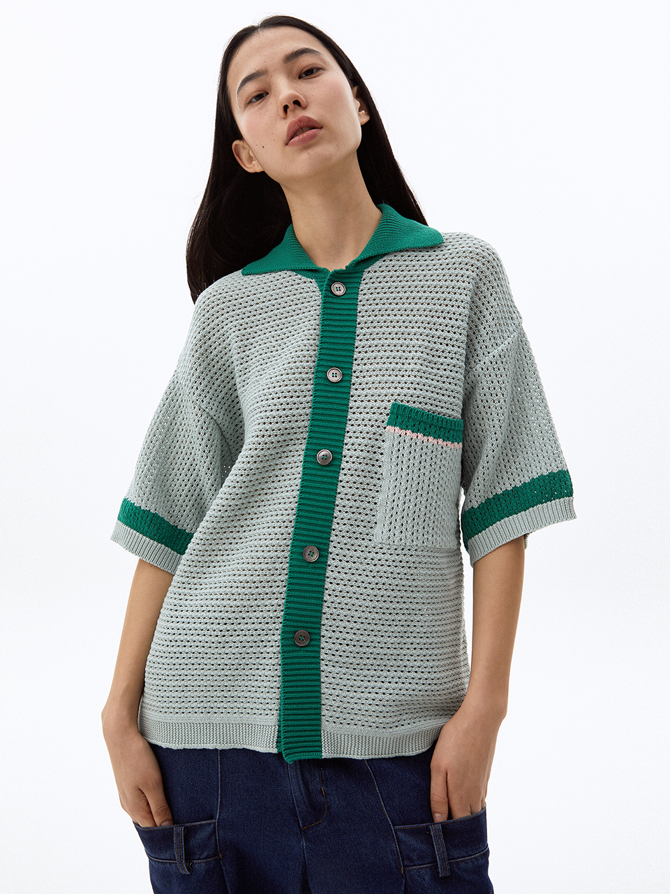 Crochet Half Sleeve Cardigan Green